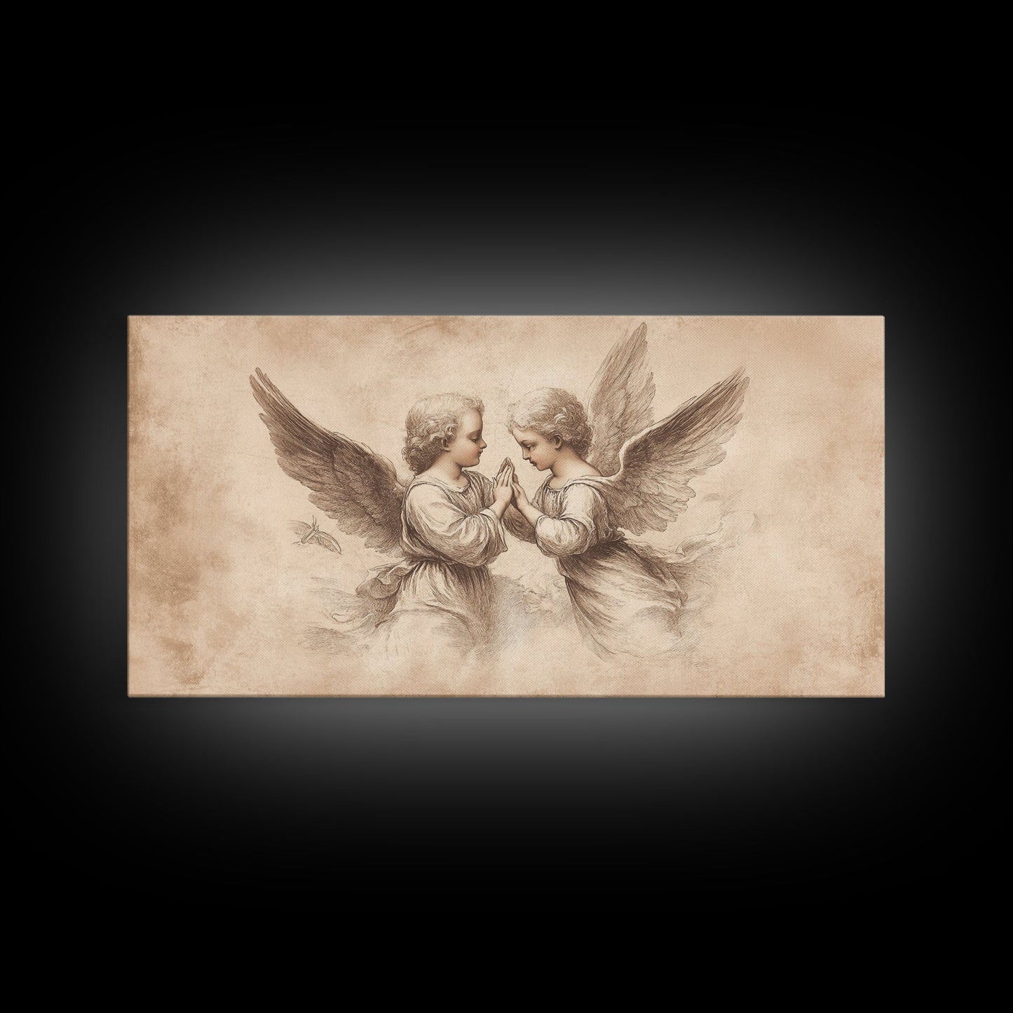 Guardian Angel Wall Art, Angel Painting Canvas Print, Angel Sketch, Angelic Home Decor, Christian Art, Christianity Home Decor