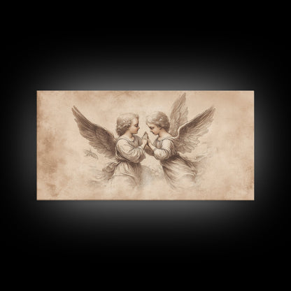 Guardian Angel Wall Art, Angel Painting Canvas Print, Angel Sketch, Angelic Home Decor, Christian Art, Christianity Home Decor