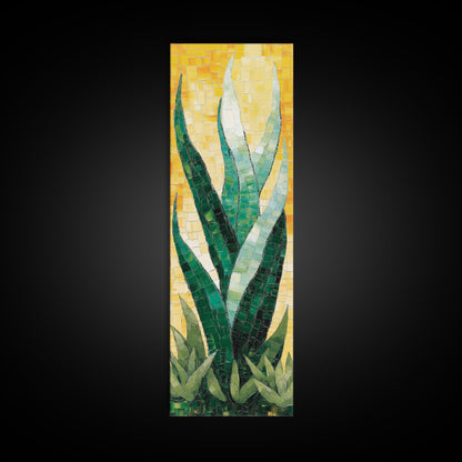 Mosaic Agave Plant Framed Canvas Print Botanical Prints Green Wall Art Rustic Decor Whimsical Art Kitchen Decor