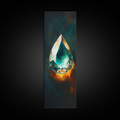 Blue Green Gemstone on Fire Canvas Print Abstract Sacred Geometry Art Moody Wall Art Unique Bedroom Decor Statement Piece