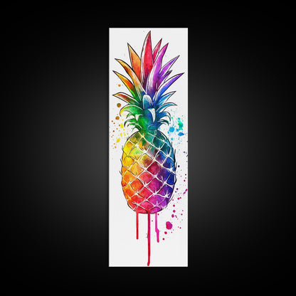 Pineapple painting vibrant wall art framed canvas print, colorful tropical art, kitchen decor, unique pop art style, perfect gift idea