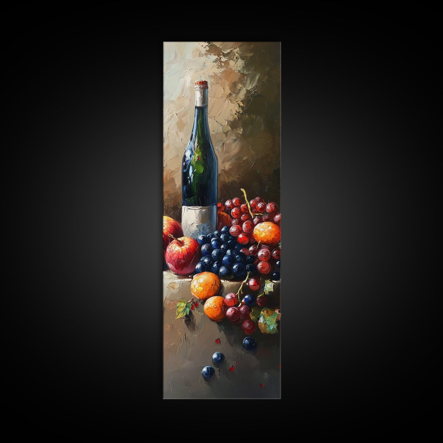 Skinny Vertical Art for Wine Cellar, Wine Room Art, Still Life Oil Painting of Wine and Grapes, Victorian Oil Painting, Retro Kitchen Decor