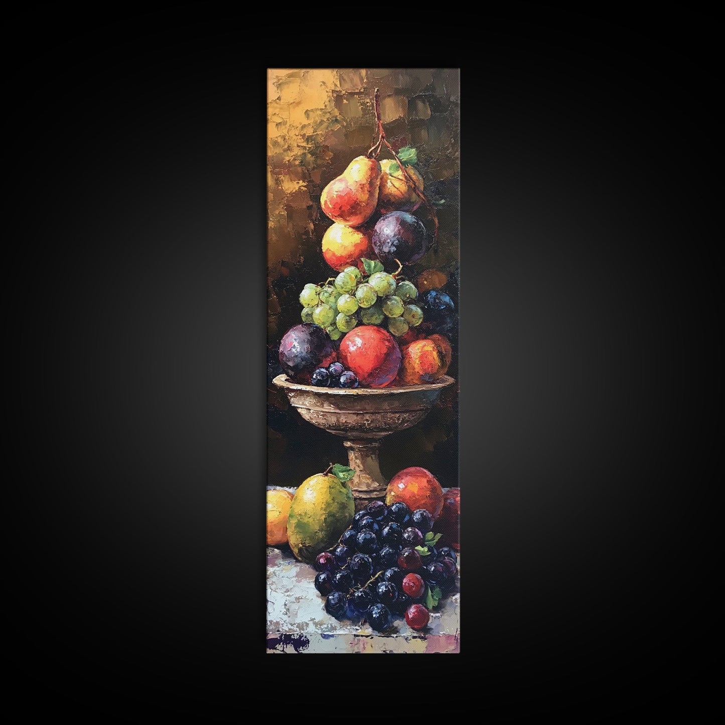 Still Life Oil Painting PRINT of Fruit, Kitchen Decor, Kitchen Wall Art, Grapes Painting, Long Skinny Art, Skinny Vertical Art, Tall Skinny Art
