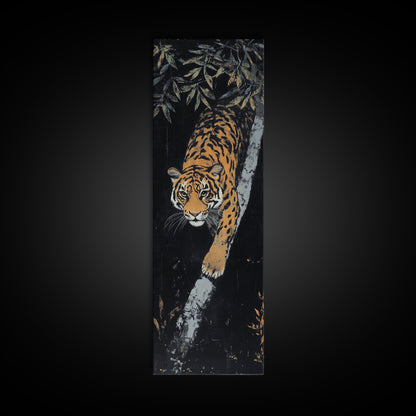 Framed Canvas Print of a Majestic Tiger Stalking Through the Jungle, Above Couch Art, Living Room Decor, African Art, Rustic Decor, Animal Art