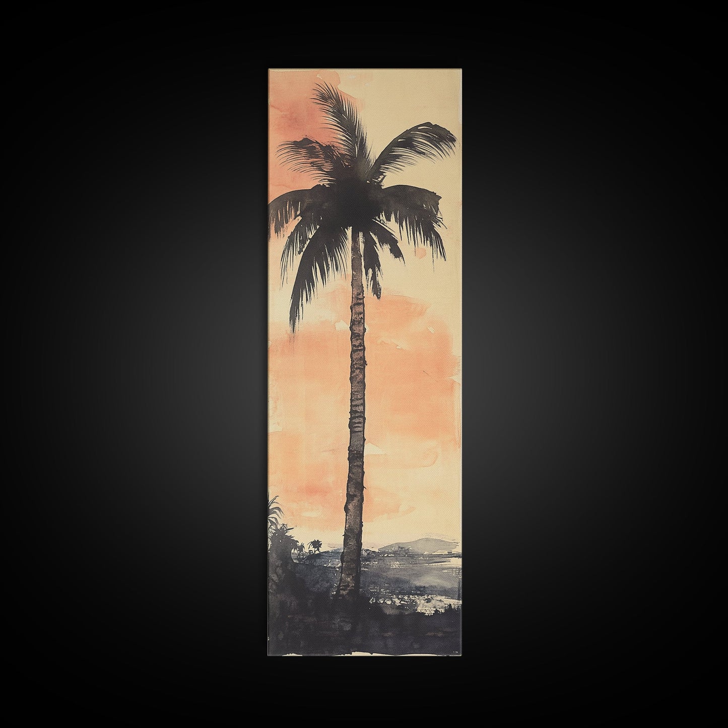 Framed Canvas Print Moody Palm Tree Painting Sunset Coastal Wall Art, Rustic Decor, Tropical Living Room Above Sofa Art, Bedroom Art Print