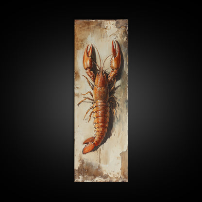 Funky Kitchen Art Framed Canvas Print, Crayfish Painting, New Orleans Cajun Wall Art, Oil Painting for Kitchen, Tall Skinny Art