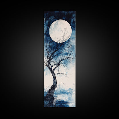 Canvas Print Full Moon with Tree Art, Dark Romance Rustic Wall Decor, Unique Above Couch Art, Moody Bedroom Decor Gift Idea