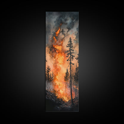 Fiery Forest Flames Canvas Print – Dark Moody Art, Forest Fire Scene, Dramatic Wall Art, Wabi Sabi Wall Art, Above Bed Decor, Rustic Wall Art