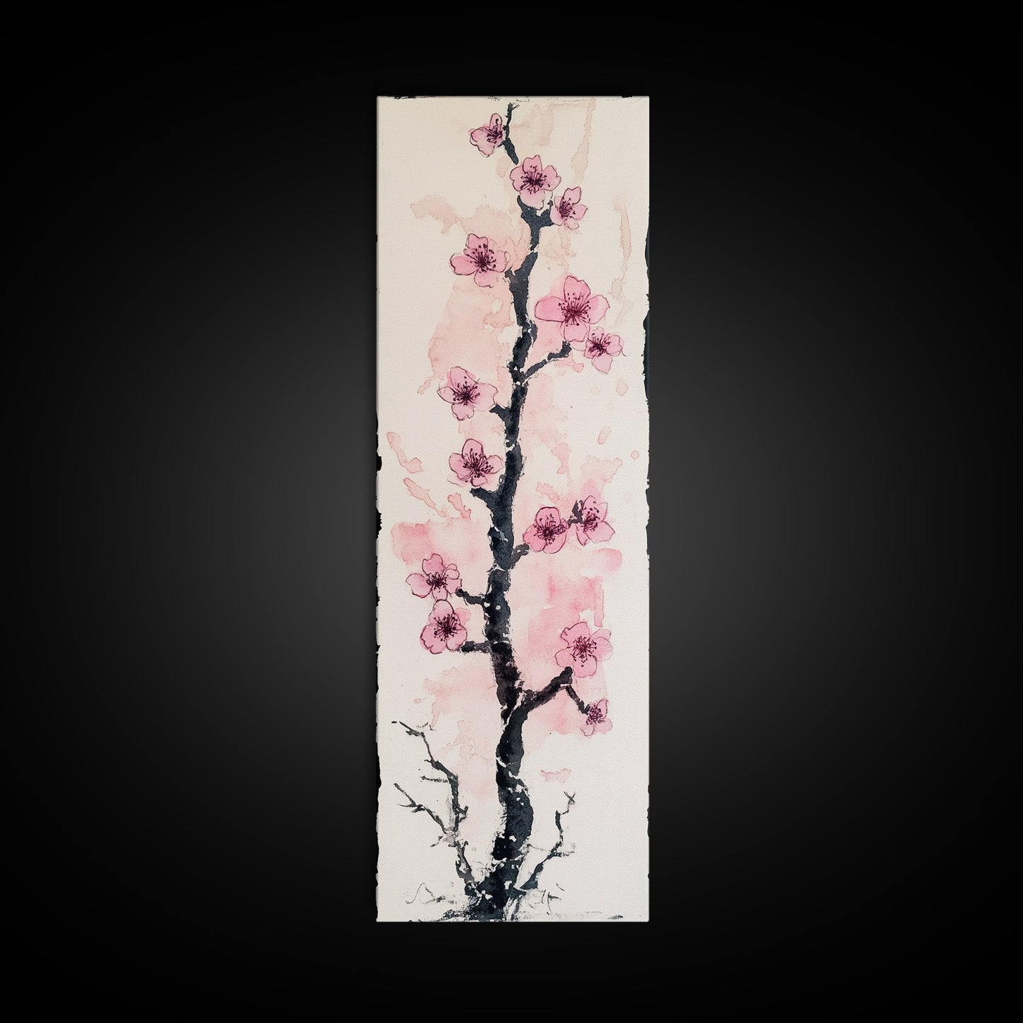 Delicate Cherry Tree in Bloom Painting - Canvas Print for Japanese Floral Art, Spring Blossom Decor, Nature-Inspired Wall Art, Botanical Print