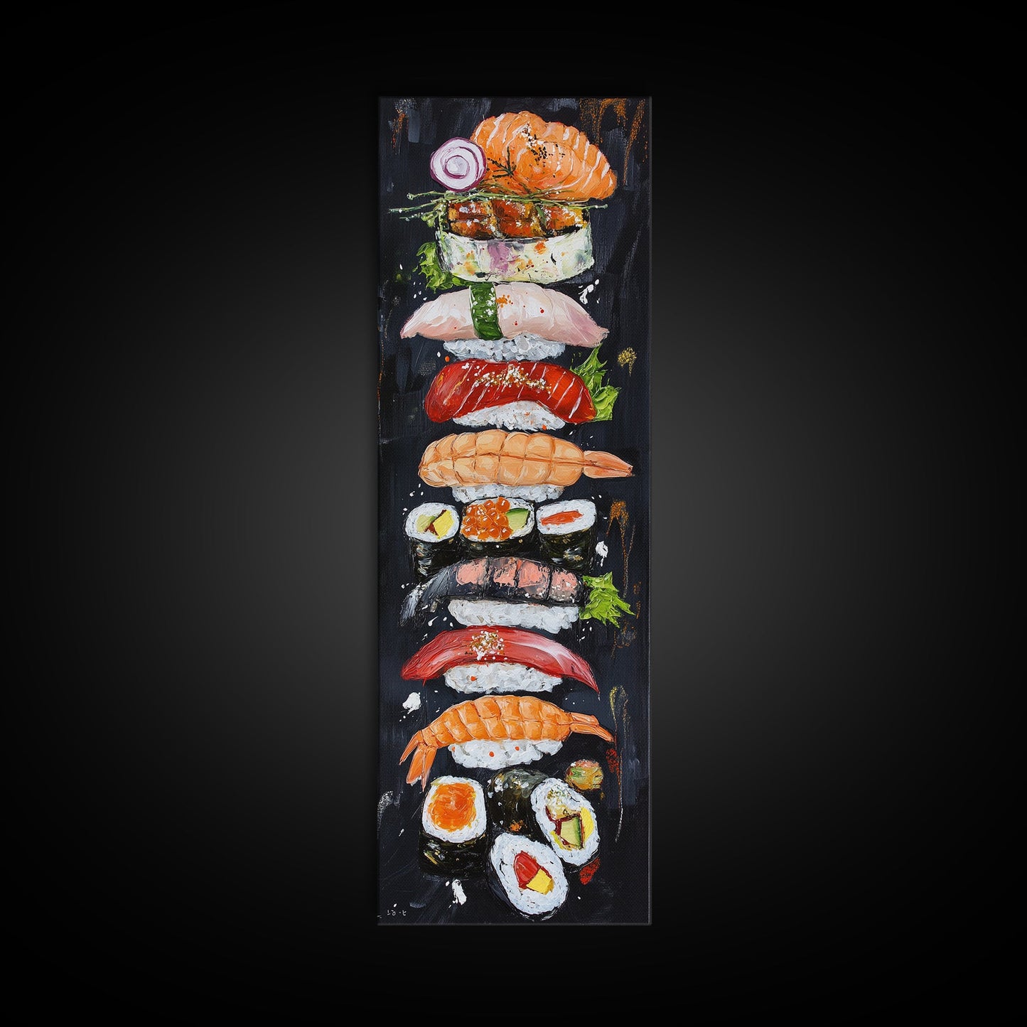 Funky Kitchen Wall Art Sushi Painting Print Framed Canvas | Sushi Decor | Kitchen Painting Decor | Kitsch Decor | Eclectic Wall Art