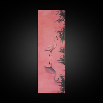 Reflections of a Pink Flamingo, Framed Canvas Print, Vaporwave Wall Art, Coastal Decor, Living Room Accent Piece, Pink Flamingo Art