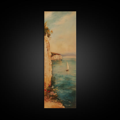 Nautical Seascapes Framed Canvas Print - Sailboat In The Bay - Sailboat Painting - Nautical Art - Coastal Home Decor - Coastal Oil Painting