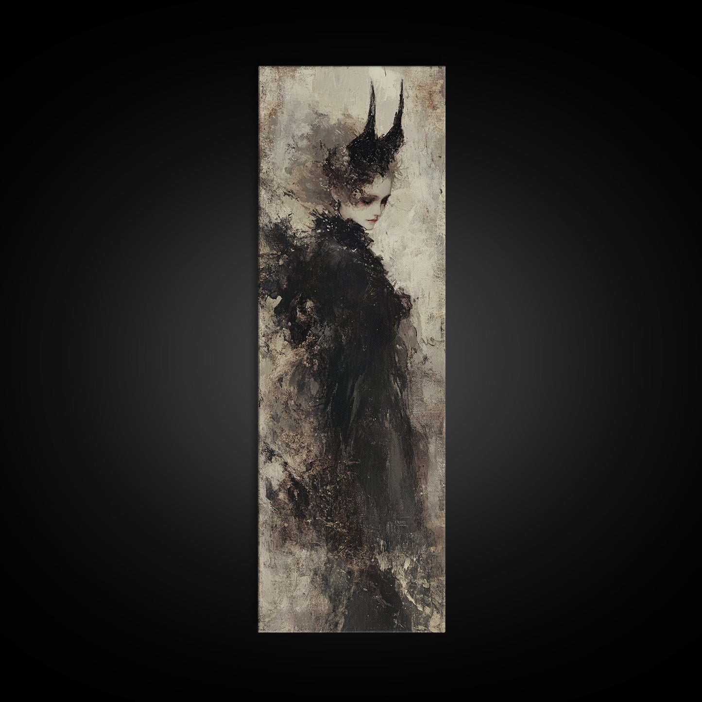 Framed Canvas Print of Dark Angels Wall Art with Gothic Aesthetic, Moody Art, Ozymandias Art, Unique Gift Idea, Long Narrow Wall Art, Tall Skinny Art