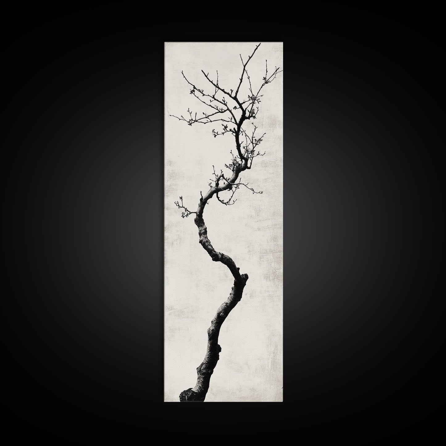 Framed Canvas Print of Minimalist Birch Tree Art in Black and White, Wabi Sabi Art, Rustic Wall Art, Above Bed Wall Art, Tall Skinny Art, Japanese Aesthetic