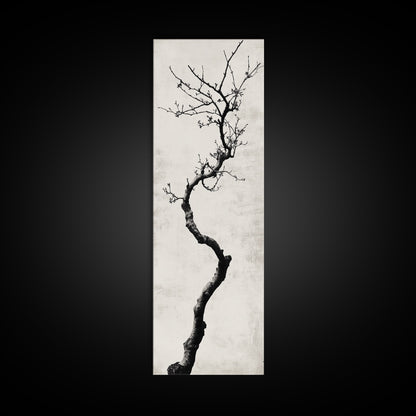 Framed Canvas Print of Minimalist Birch Tree Art in Black and White, Wabi Sabi Art, Rustic Wall Art, Above Bed Wall Art, Tall Skinny Art, Japanese Aesthetic