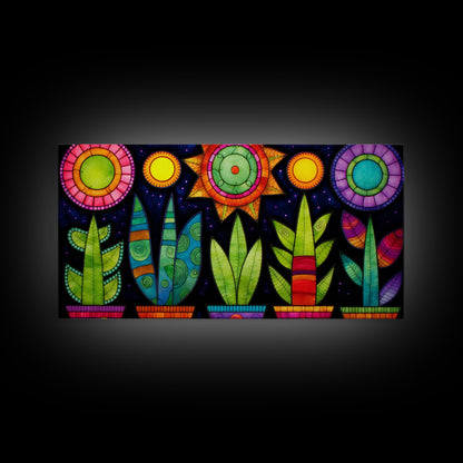 Boho Style Minimalist Arizona Art, Framed Canvas Print, Retro Abstract Succulent Art, Southwest Decor