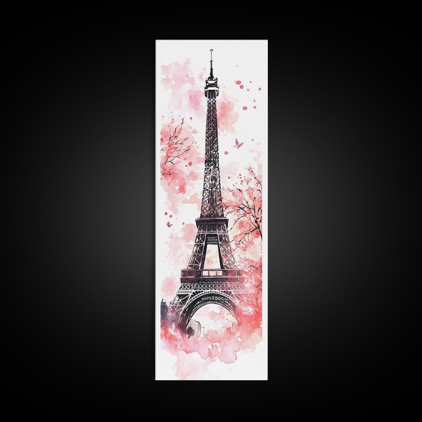 Eiffel Tower Wall Art Framed Canvas Print, Cherry Blossom Painting Vertical Paris Decor, Pink Dorm Art, French Travel-Inspired Gift