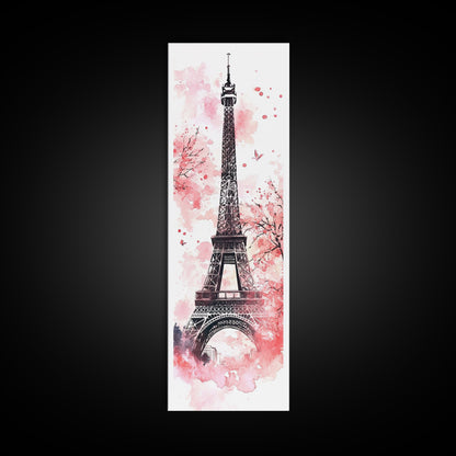 Eiffel Tower Wall Art Framed Canvas Print, Cherry Blossom Painting Vertical Paris Decor, Pink Dorm Art, French Travel-Inspired Gift