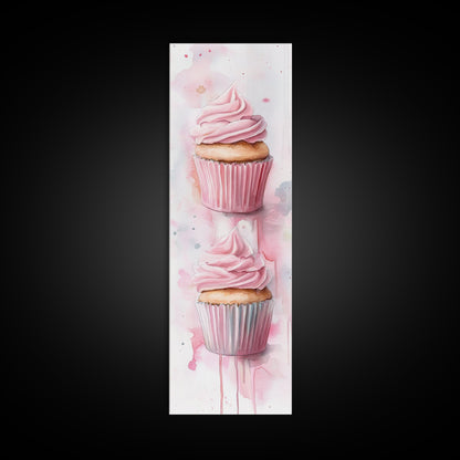 Cupcake Watercolor Canvas Print Food Review Kitchen Art Whimsical Art Rustic Decor Light Pink Wall Art Vertical Gift Idea Above Sofa
