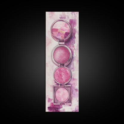 Shimmer Palette Canvas Print, contemporary gemstone painting in pink and purple hues, long narrow wall art with modern abstract vibes.