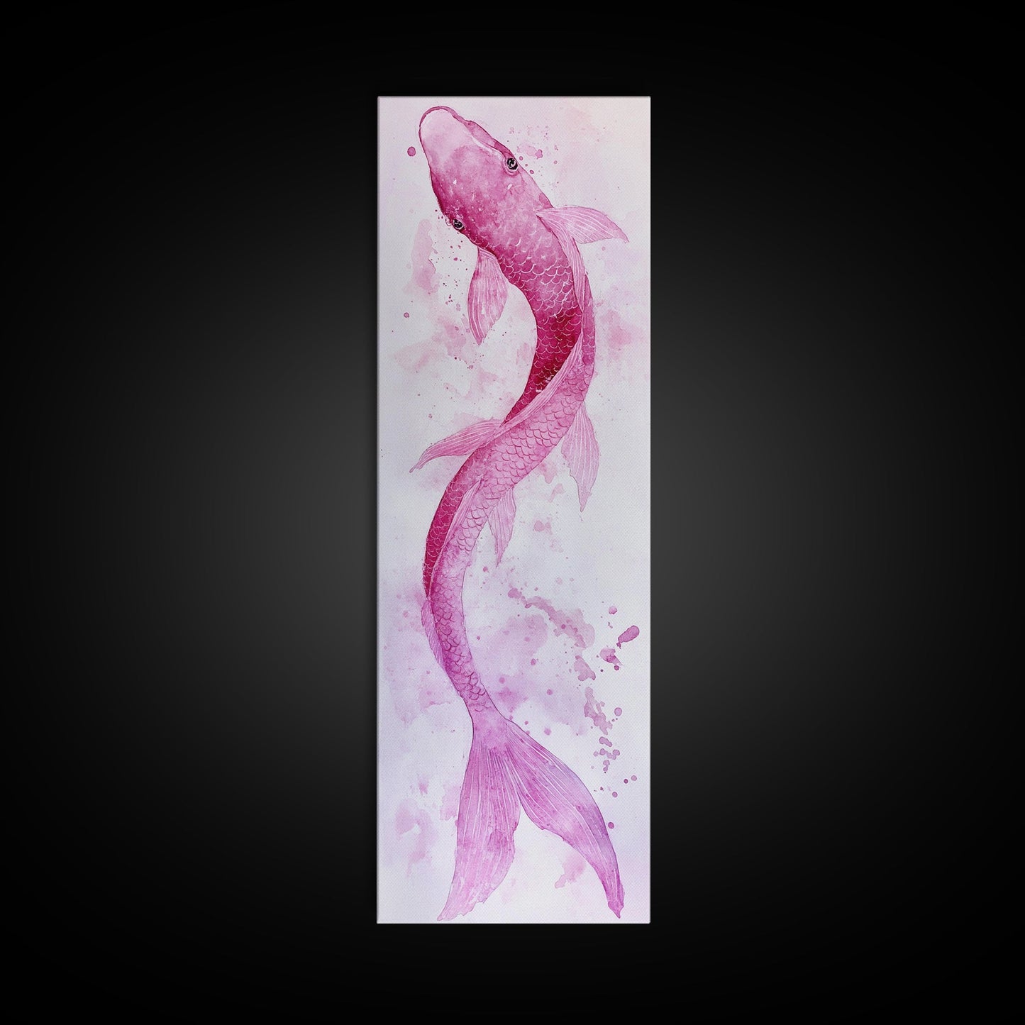 Koi Fish Canvas Print - Pink Whimsical Art, Minimalist Japanese Fish Painting, Skinny Wall Art, Peaceful Above Sofa Artwork