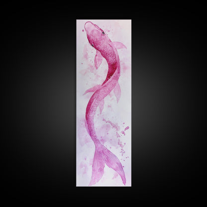 Koi Fish Canvas Print - Pink Whimsical Art, Minimalist Japanese Fish Painting, Skinny Wall Art, Peaceful Above Sofa Artwork