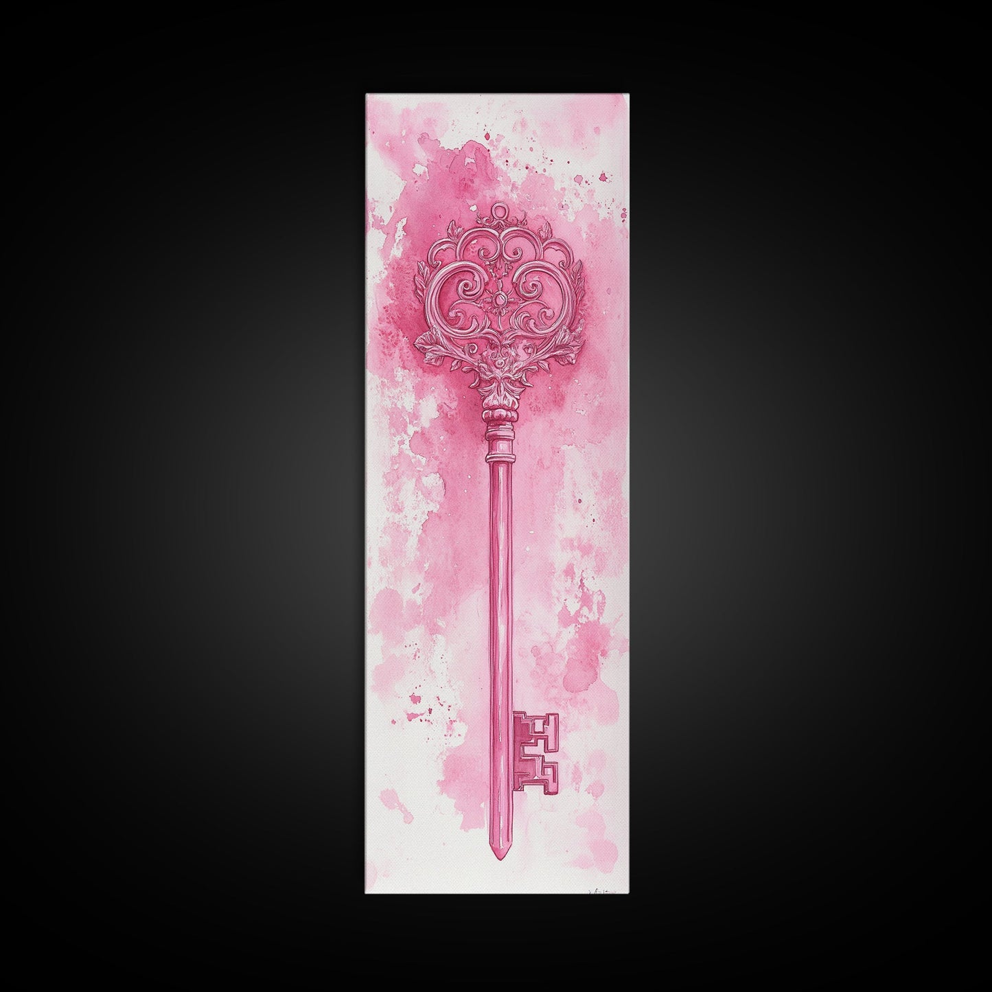 Intricate Key Art Framed Canvas Print Light Pink Wall Art Rustic Decor Minimalist Art Tall Skinny Art Above Couch Art Gift Idea