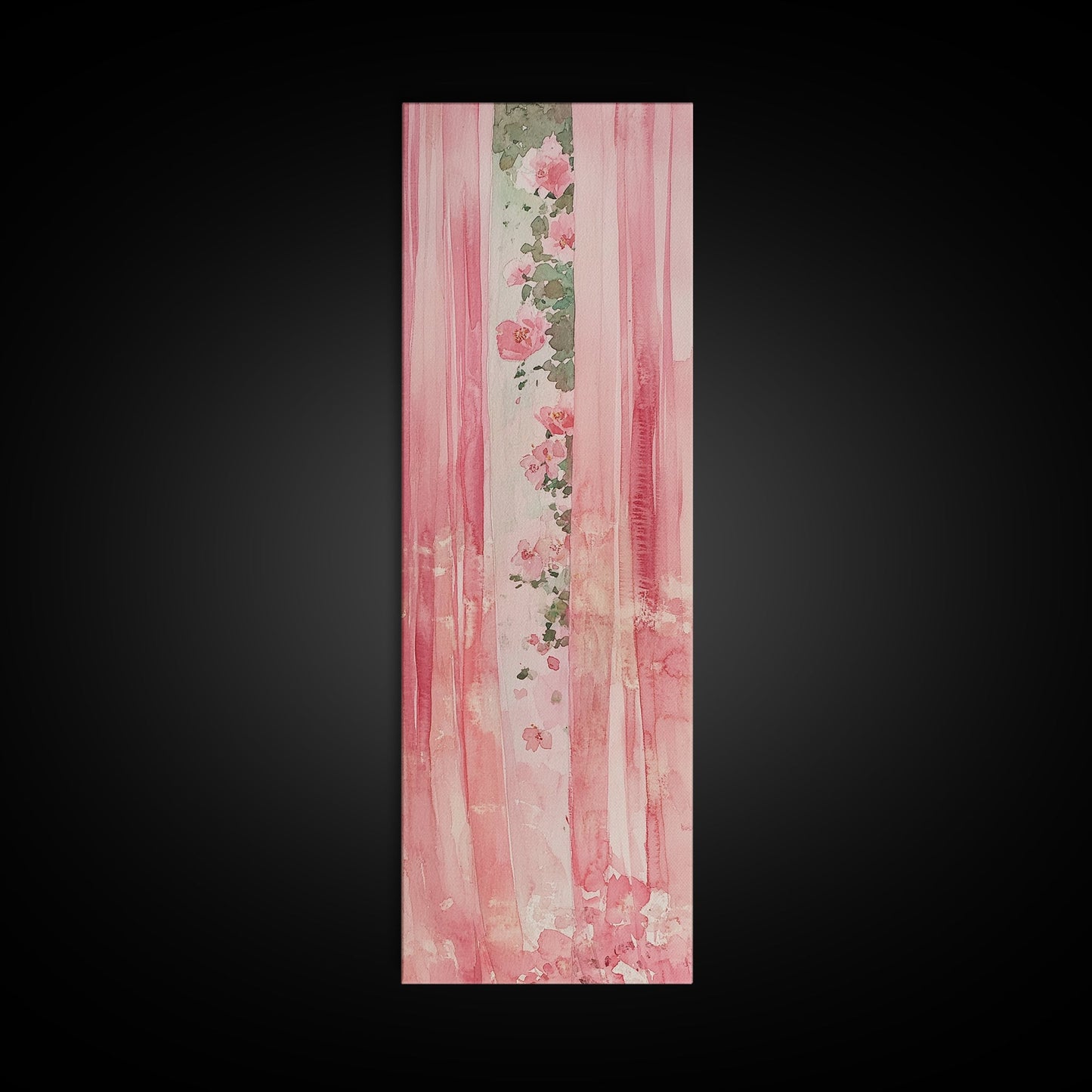 Pink Floral Curtains Framed Canvas Print Whimsical Art Light Pink Wall Art Vertical Wall Art Minimalist Art Rustic Decor Gift