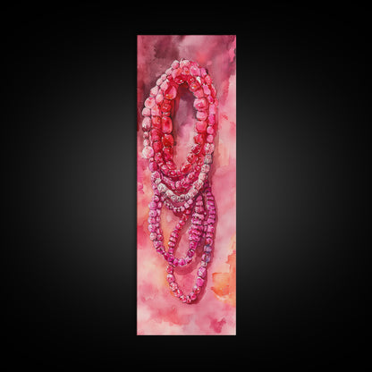 Shimmering Pink Beads Canvas Print Gemstone Painting Whimsical Wall Art Jewelry Lover Gift Vertical Pink Abstract Rustic Art