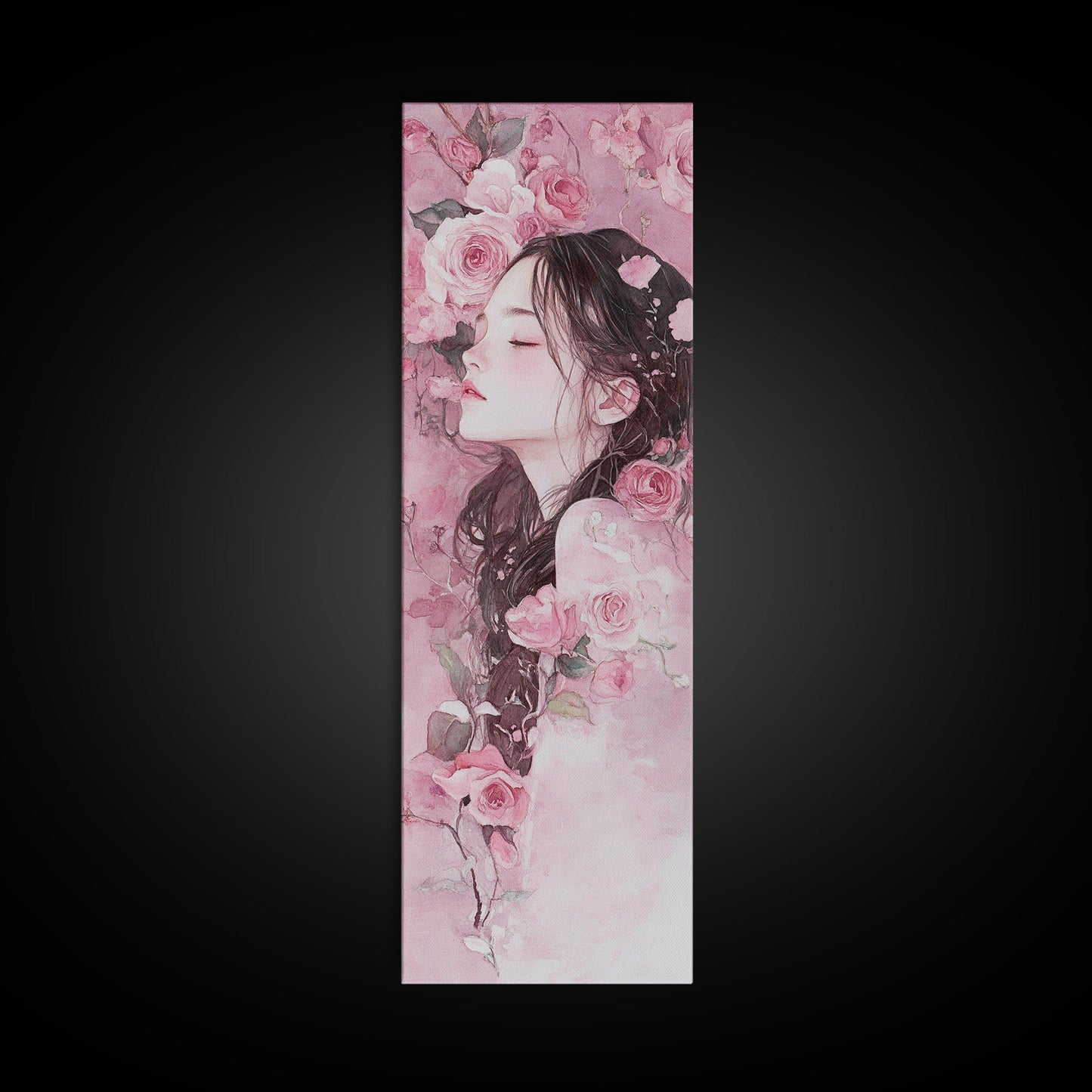 Romantic Rose Girl Painting Framed Canvas Print Pink Wall Art Bedroom Decor Feminine Rose Painting Above Bed Artwork Gift Idea