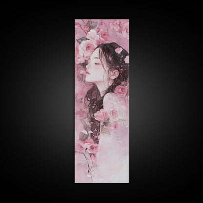 Romantic Rose Girl Painting Framed Canvas Print Pink Wall Art Bedroom Decor Feminine Rose Painting Above Bed Artwork Gift Idea