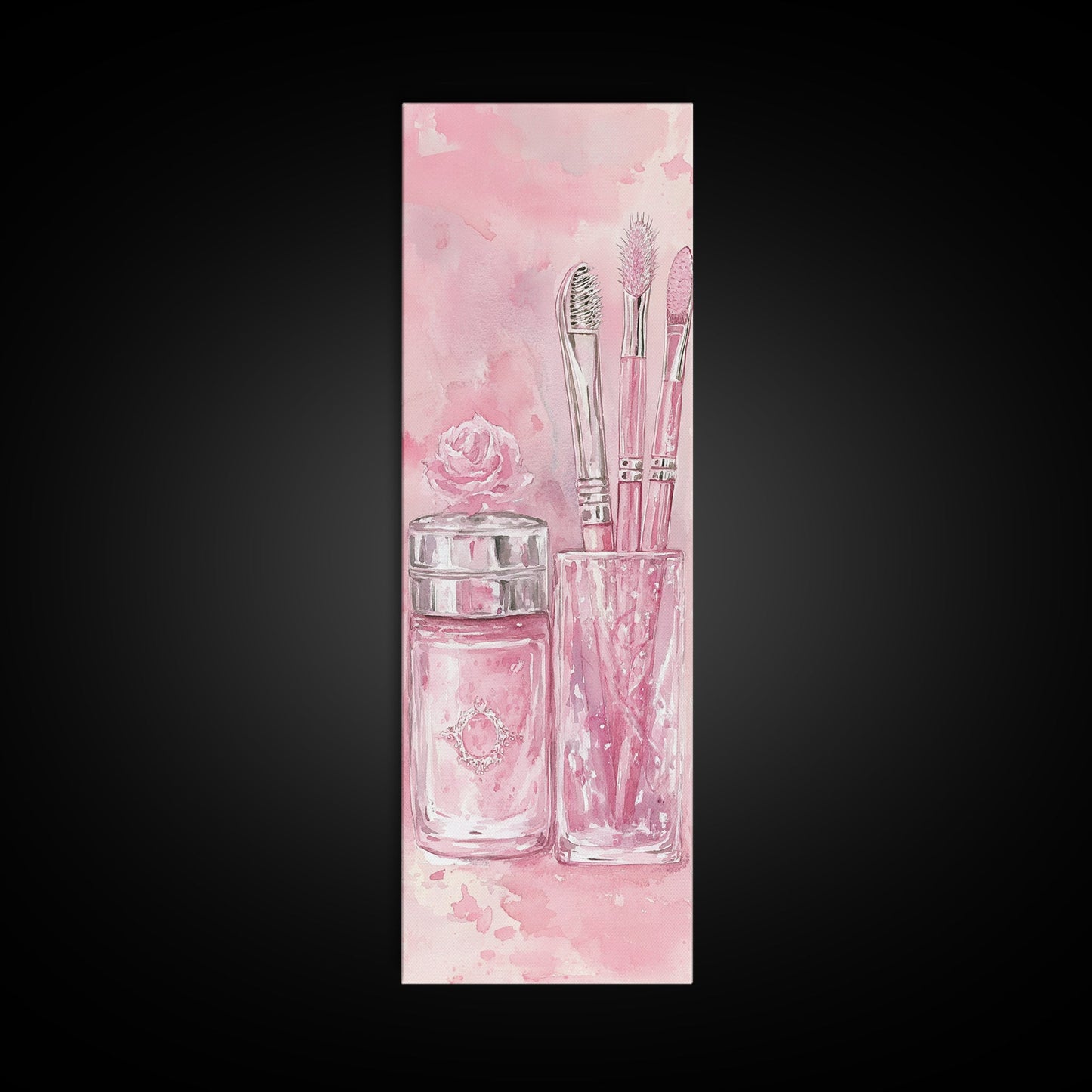 Delicate Makeup Illustration Canvas Print Pink Abstract Art Feminine Wall Decor Light Pink Wall Art Gift Idea Unique Painting