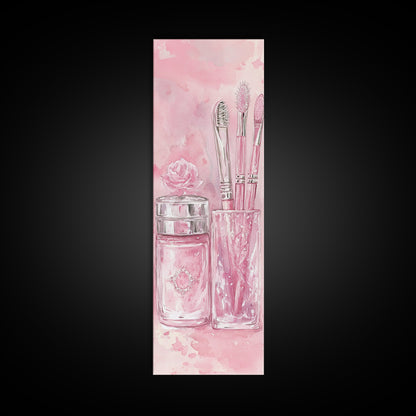 Delicate Makeup Illustration Canvas Print Pink Abstract Art Feminine Wall Decor Light Pink Wall Art Gift Idea Unique Painting