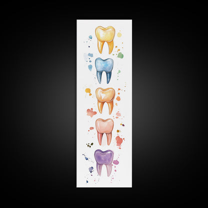 Artistic Dental Canvas Print Featuring Colorful Watercolor Teeth, Whimsical Dental Office Wall Art, Gift Idea for Dentists