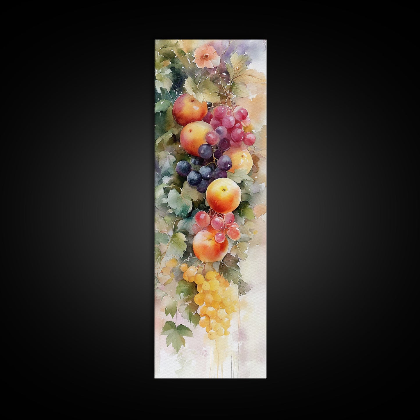 Vibrant Fruit Canvas Print with Grapes and Apples, Fall Rustic Kitchen Art, Farmhouse Vertical Living Room Wall Decor