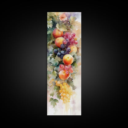 Vibrant Fruit Canvas Print with Grapes and Apples, Fall Rustic Kitchen Art, Farmhouse Vertical Living Room Wall Decor