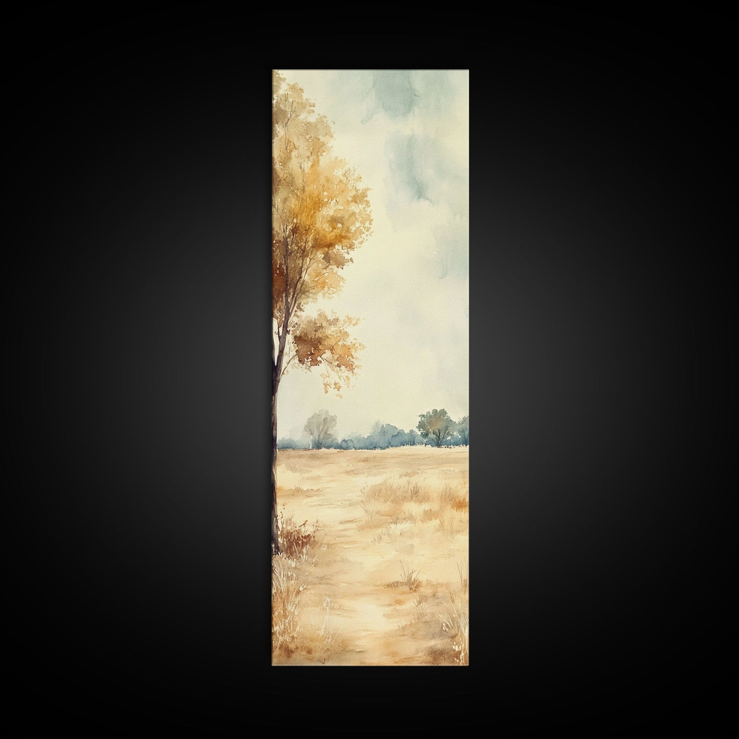 Framed Canvas Print of Oak Tree Art with Golden Autumn Leaves, Tall Skinny Art, Extra Wide Rustic Wall Art, Nature Gift Idea, Above Couch Decor
