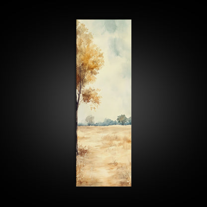 Framed Canvas Print of Oak Tree Art with Golden Autumn Leaves, Tall Skinny Art, Extra Wide Rustic Wall Art, Nature Gift Idea, Above Couch Decor