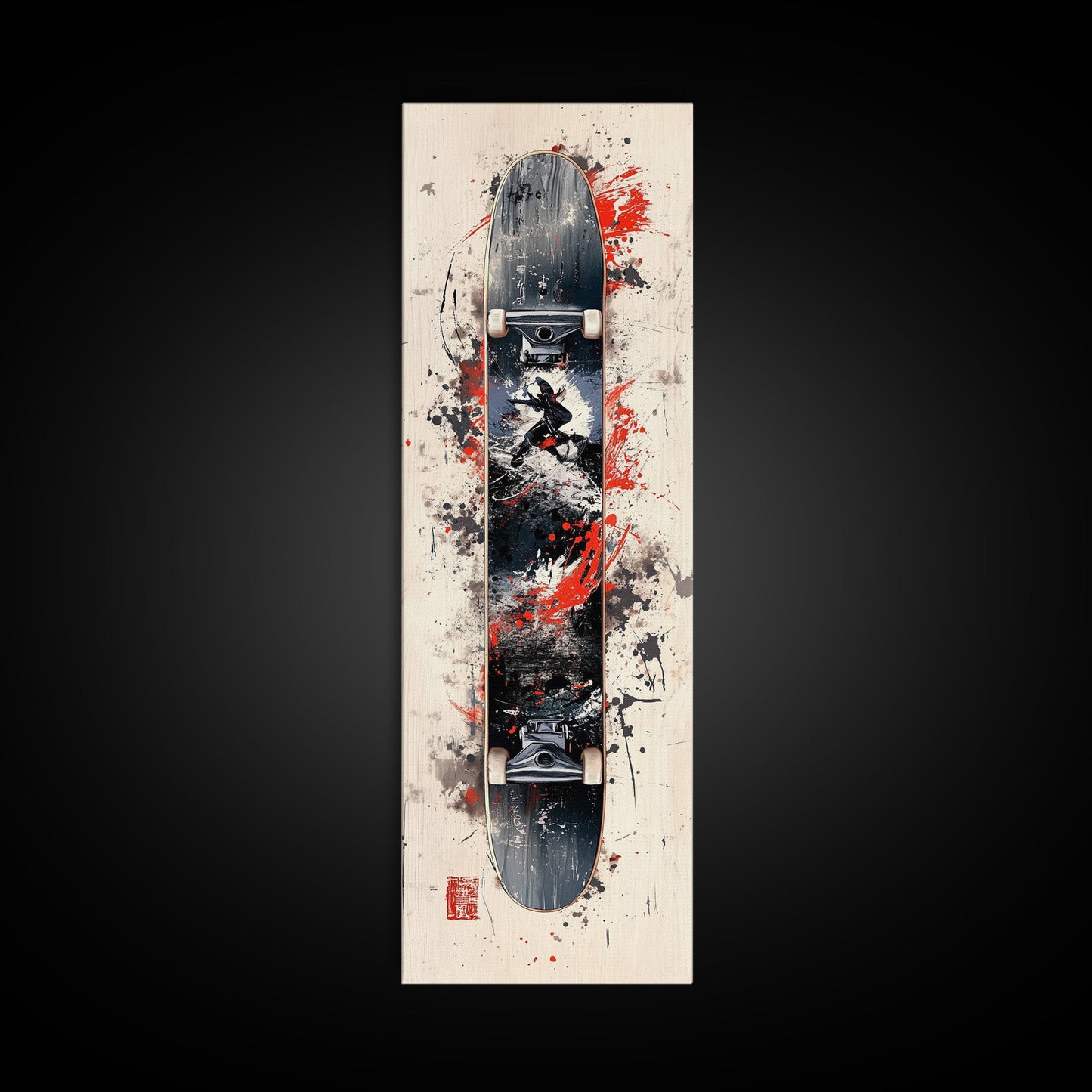 Graffiti Style Skateboard Canvas Print, Abstract Red and Black Wall Art, Urban Skateboard Art, Gift Idea for Living Room or Bedroom