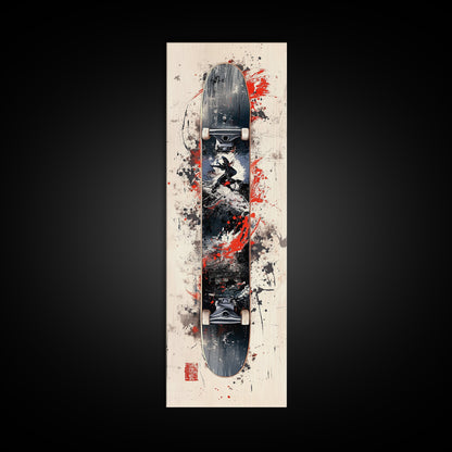 Graffiti Style Skateboard Canvas Print, Abstract Red and Black Wall Art, Urban Skateboard Art, Gift Idea for Living Room or Bedroom