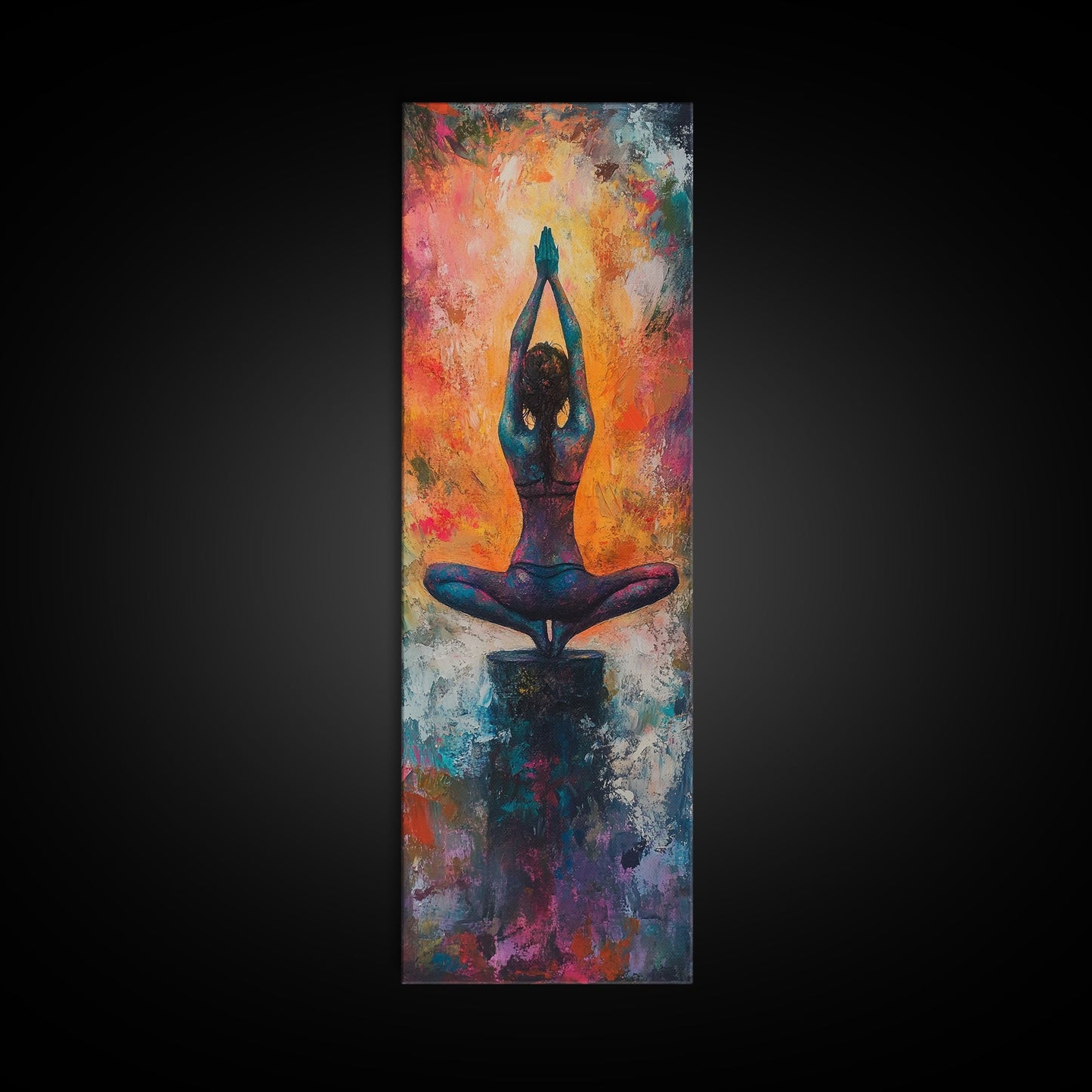 Yoga Art Framed Canvas Print Meditation Decor Zen Wall Art Vibrant Painting Vertical Art for Bedroom or Yoga Room