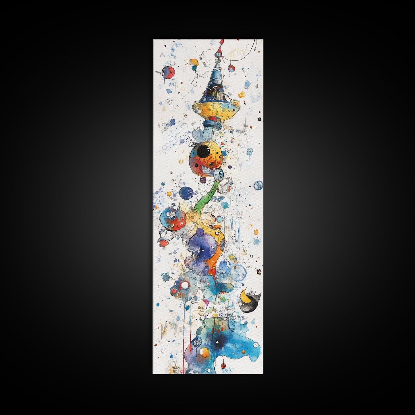 Whimsical Tower Painting Canvas Print Colorful Fun Art Vertical Wall Art Unique Gift Idea Playful Whimsical Art for Living Room