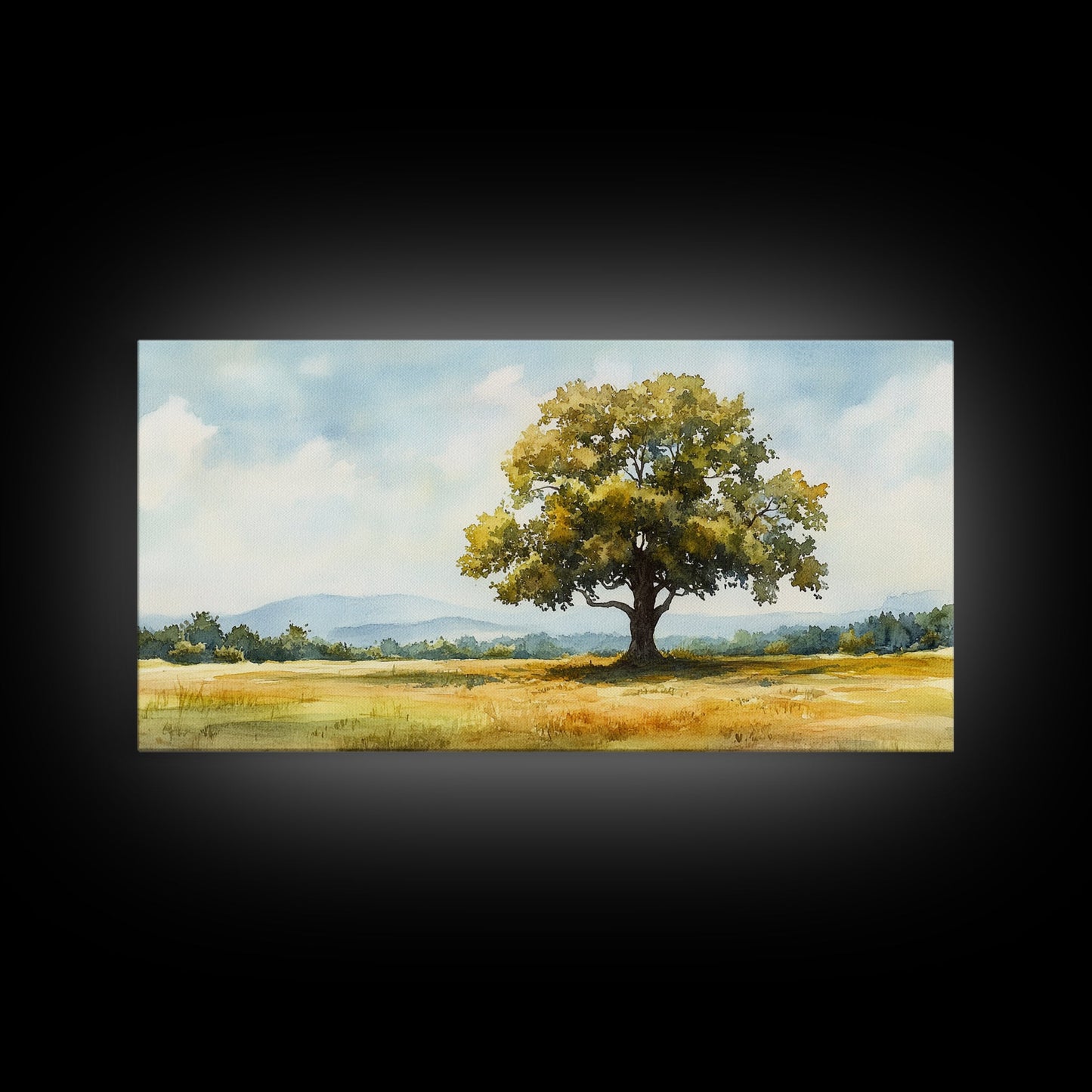 Oak Tree Art Landscape Painting Framed Canvas Print Rustic Decor Living Room Art Original Artwork Above Couch Wall Art Nature Scene