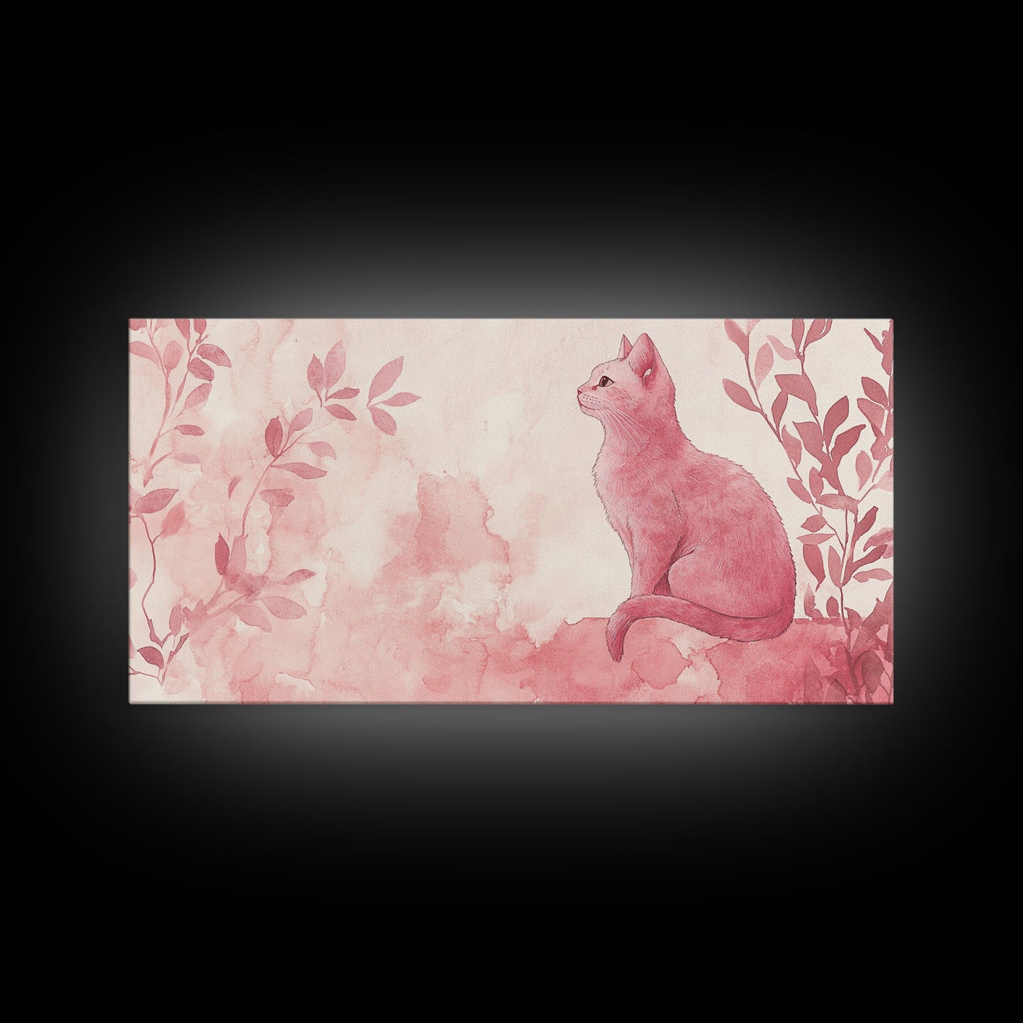 Whimsical Pink Cat Canvas Print Featuring Pink Wall Art Minimalist Art Botanical Prints Light Pink Wall Art Farmhouse Rustic Decor