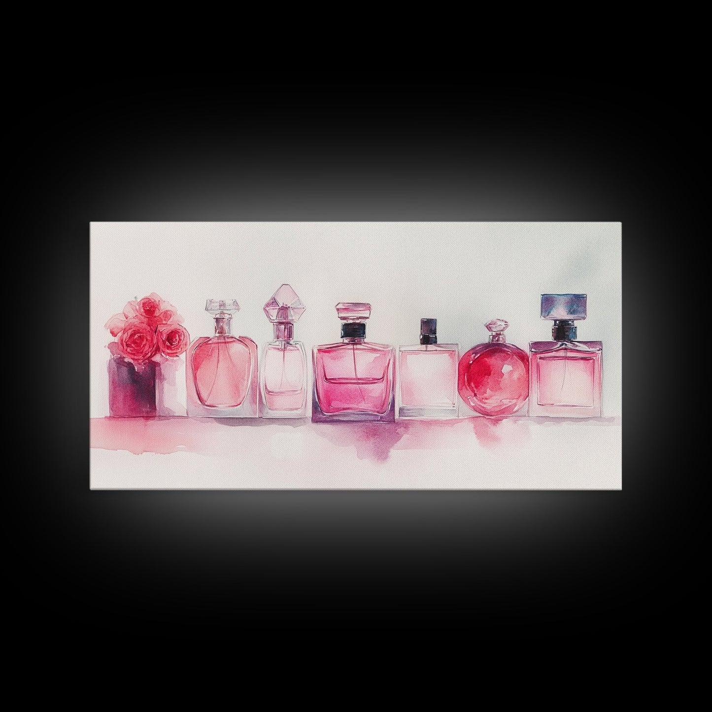 Pink Perfume Painting Framed Canvas Print, Light Pink Bedroom Art Coastal Cowgirl Wall Art, Minimalist Art Rustic Decor Gift Idea