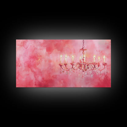 Pink Chandelier Canvas Print Glamorous Light Pink Wall Art Elegant Boho Minimalist Living Room Bedroom Art Framed Christmas Decor