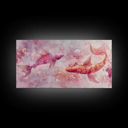 Koi Fish Painting Canvas Print Pink and Orange Wall Art Above Sofa Art Nautical Decor Gift Idea Whimsical Art Bedroom Decor