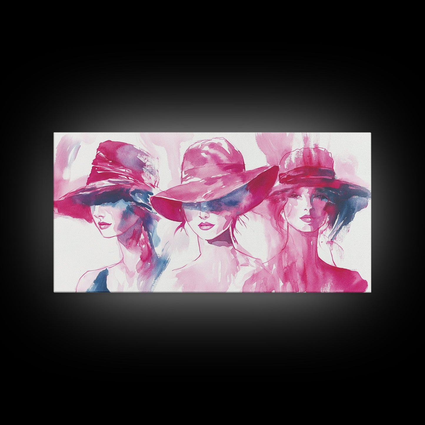 Elegant Hat Ladies Canvas Print, Feminine Pink Abstract Art with Fashion Illustration, Unique Gift Idea for Her Wall Decor