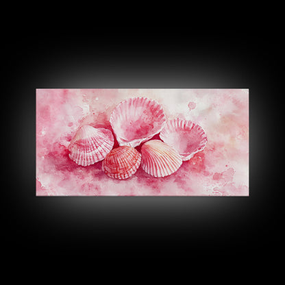 Coastal Shell Canvas Print | Pink Coastal Cowgirl Wall Art | Nautical Inspired Decor | Beach Themed Framed Artwork | Living Room Art