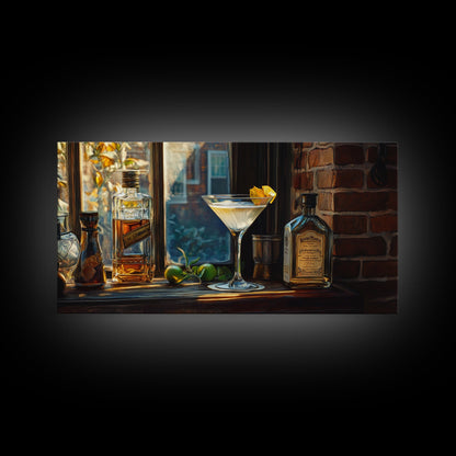 Rustic Martini Art Framed Canvas Print - Cozy Espresso Martini Wall Art - Fall Home Bar Decor - Kitchen Food Review Kitchen Art